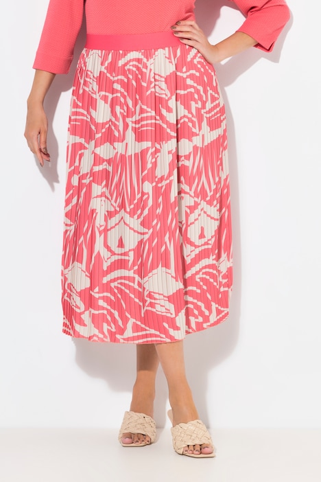 Pleated Abstract Print Elastic Waist Skirt