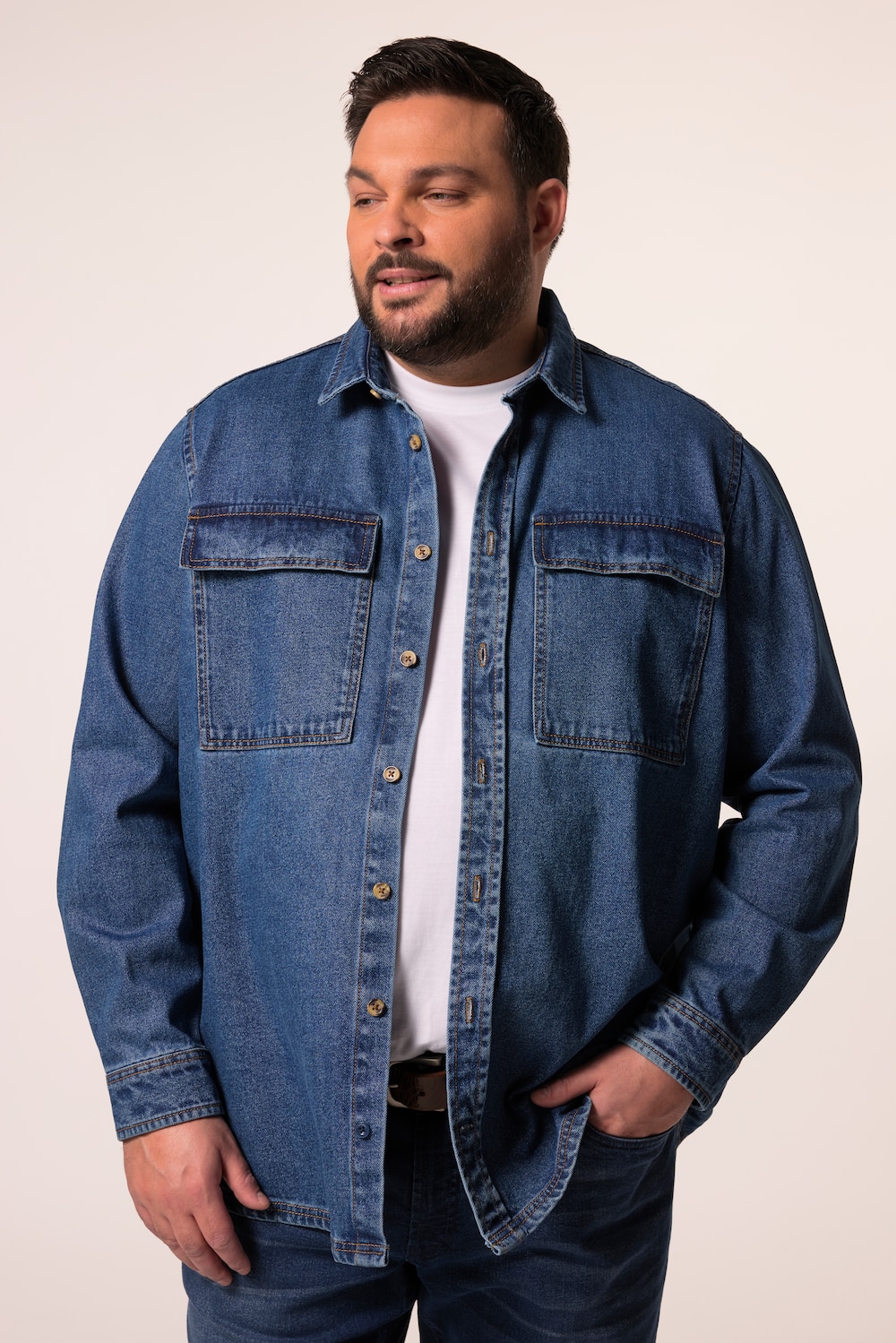 Men+ Jeans-Overshirt, Langarm, Overshirt-Fit, Kentkragen, bis 7 XL