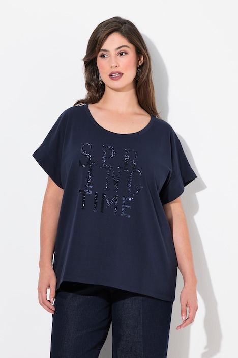 T-shirt, pailletter, oversized, rund hals, korte ærmer