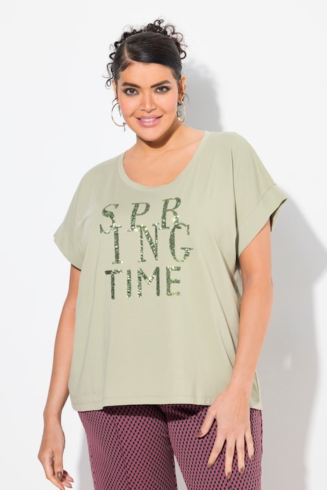 T-shirt dal taglio oversize con paillettes, scollo a girocollo e mezze maniche