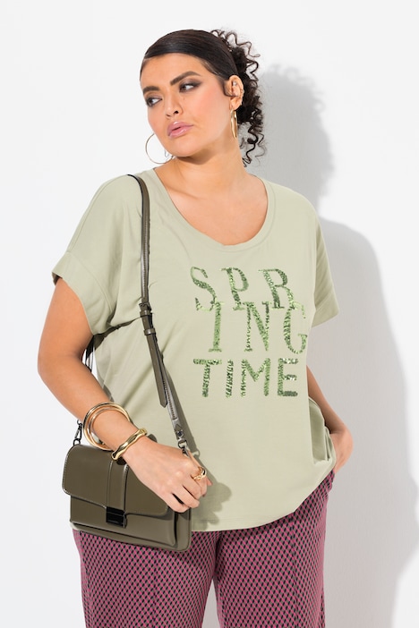 T-shirt dal taglio oversize con paillettes, scollo a girocollo e mezze maniche