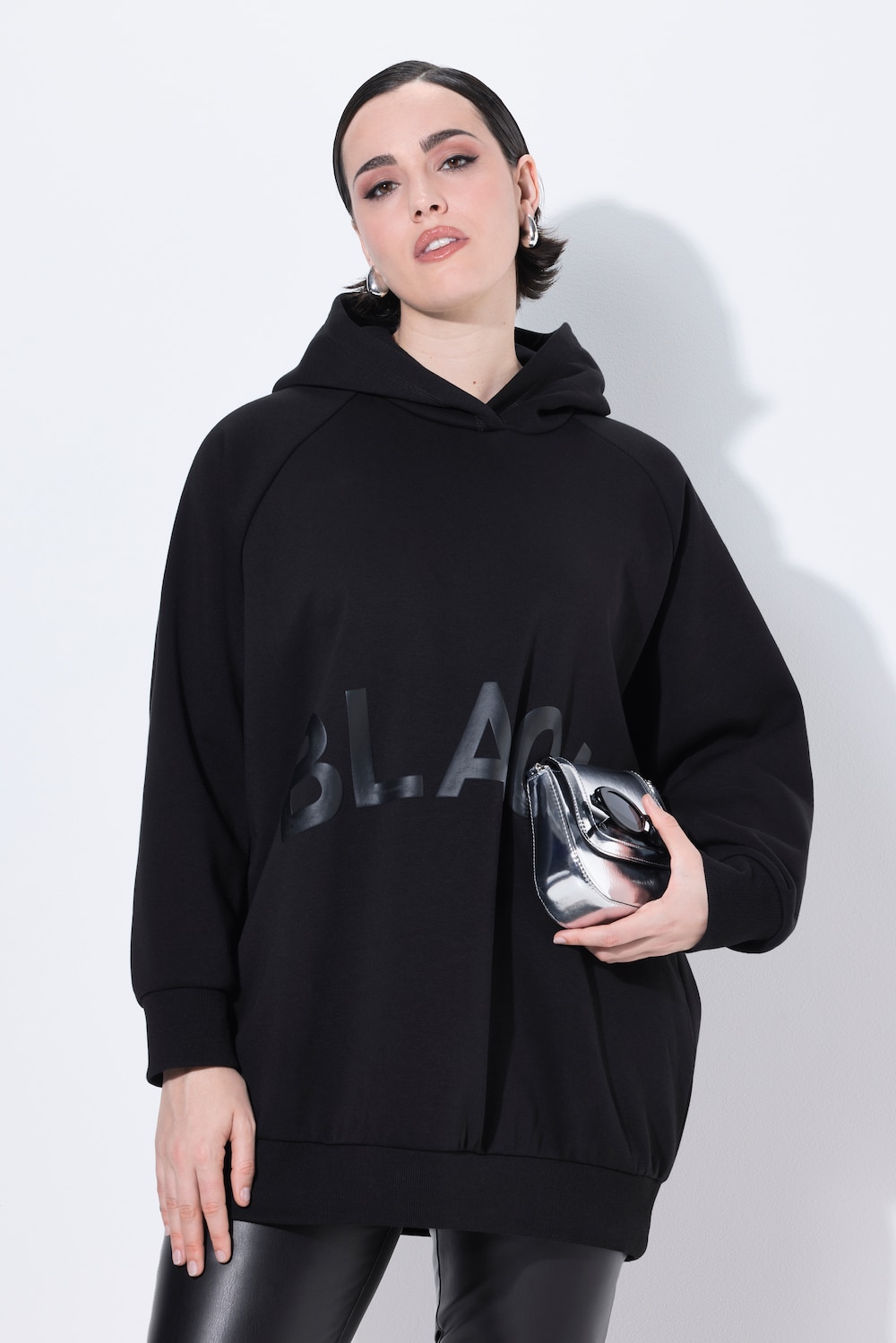 Hoodie, Black-tekst, oversized, capuchon