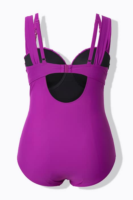 Badpak, cups met beugels, biesjes, dubbele schouderbandjes