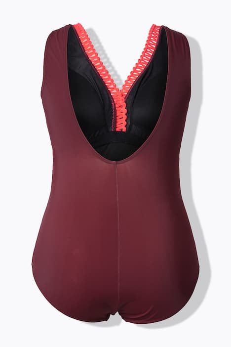 Badeanzug, Zierborten, Softcups, tiefer Rücken, recycelt