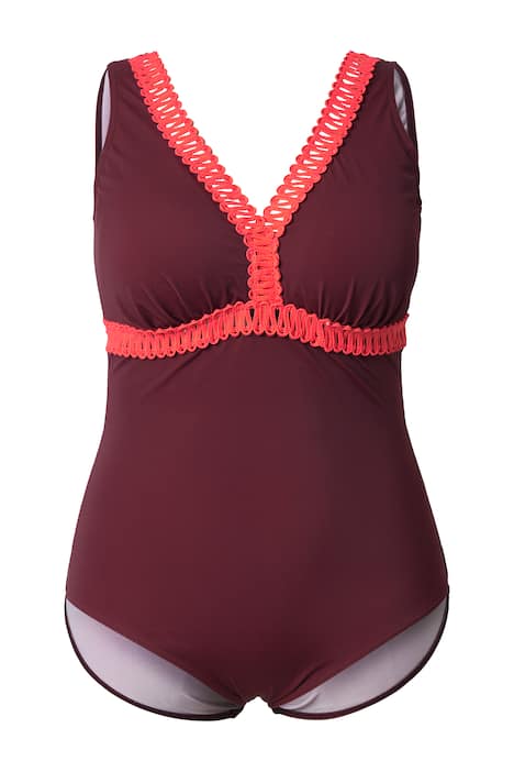 Plavky, ozdobné okraje, měkké košíčky, hluboký výstřih na zádech, recyklovaný materiál