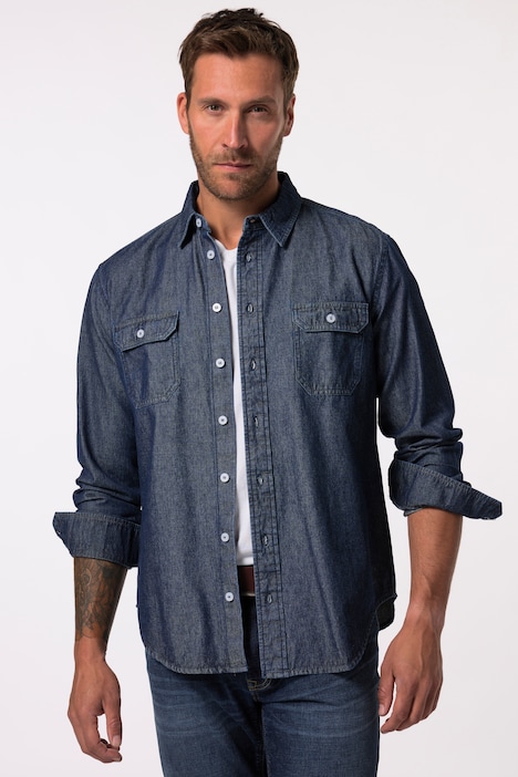 JP 1880 denim overhemd, lange mouwen, kentkraag, Modern Fit, tot 8XL