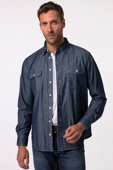 JP 1880 denim overhemd, lange mouwen, kentkraag, Modern Fit, tot 8XL