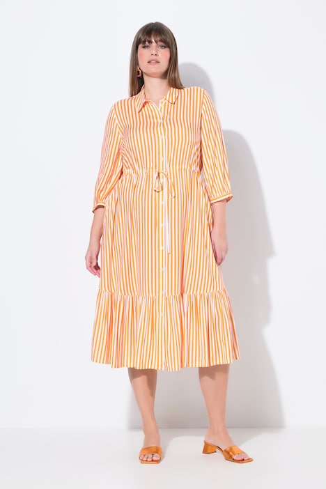 Striped 3/4 Sleeve Button Down Dress