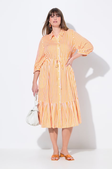 Striped 3/4 Sleeve Button Down Dress