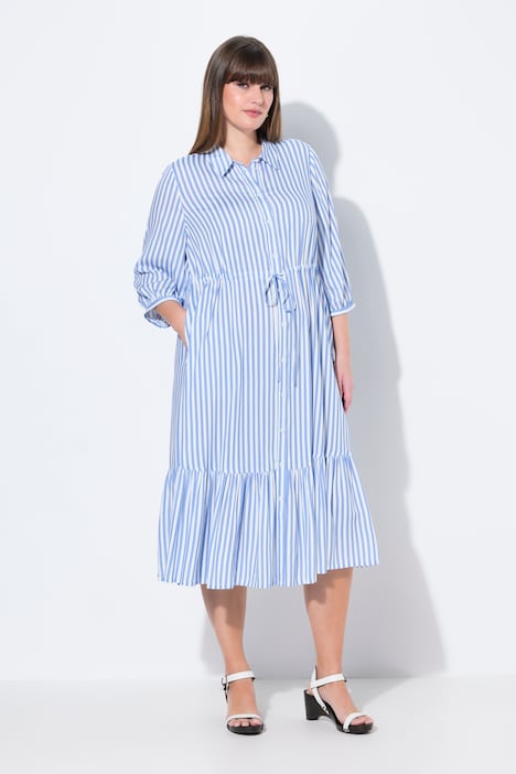 Striped 3/4 Sleeve Button Down Dress