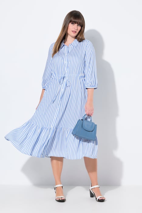 Striped 3/4 Sleeve Button Down Dress