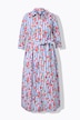 Striped Floral Print 3/4 Sleeve Button Down Maxi Dress