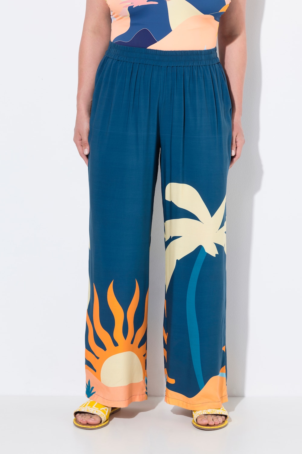 Große Größen Palazzohose, Damen, blau, Größe: 50/52, Viskose, Ulla Popken