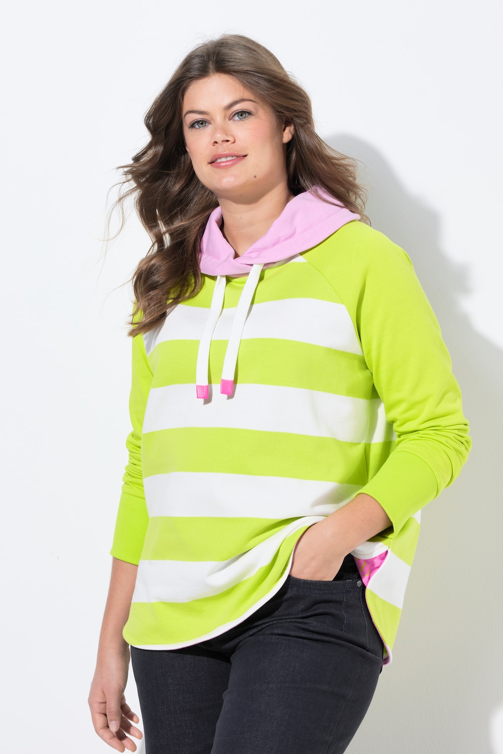 Große Größen Ringelsweatshirt, Damen, grün, Größe: 48/50, Baumwolle/Polyester, LAURASON