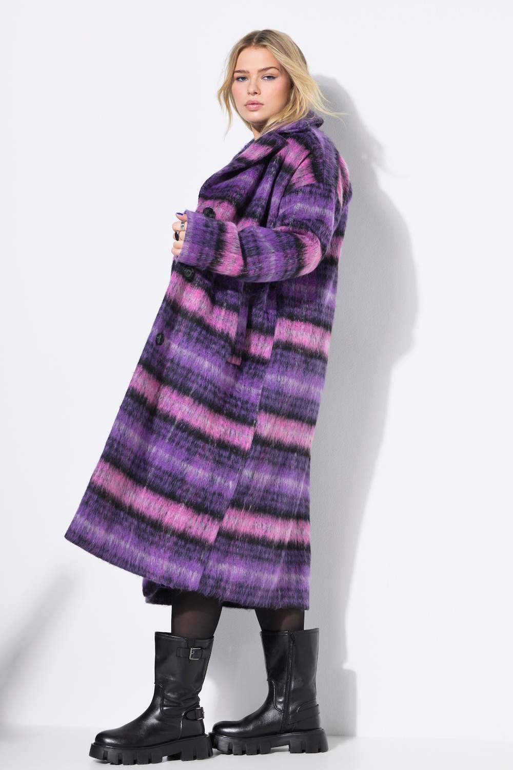Rutet kåpe, oversized, krage med slag, lange ermer