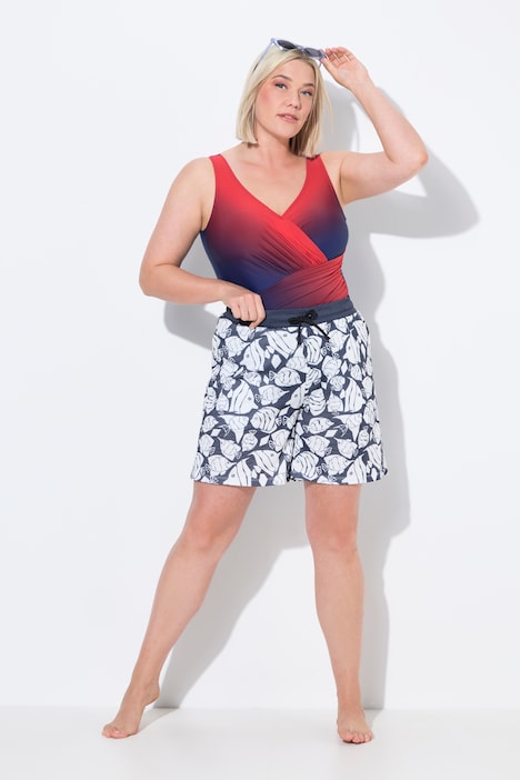 Short technique en mesh, motif poissons, jambe large et taille élastique