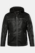 Men+ bikerjakke, skinnlook, hette i jersey, opptil 8 XL