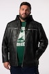 Men+ bikerjakke, skinnlook, hette i jersey, opptil 8 XL