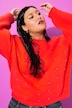 Pullover, oversized, Zierperlen