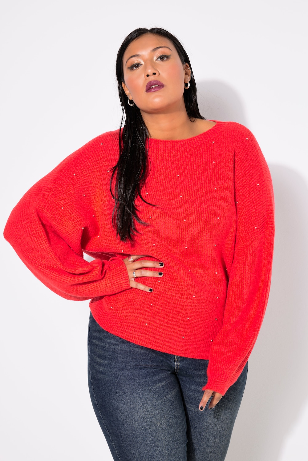 Pullover, oversized, Zierperlen