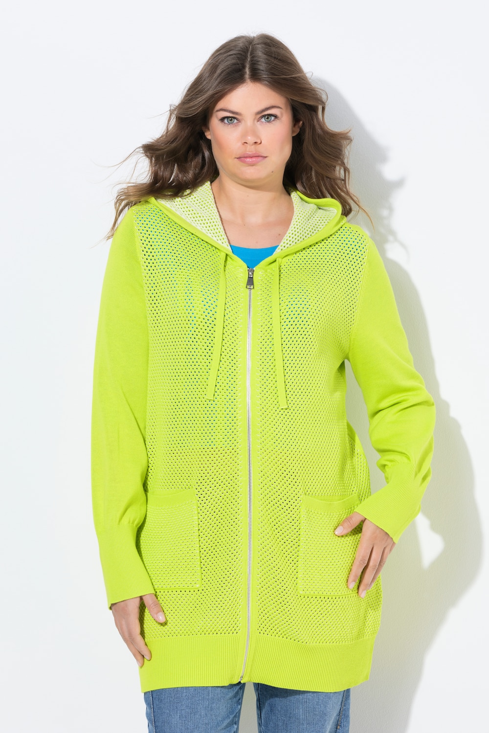 Große Größen Strickjacke mit Reißverschluss, Damen, grün, Größe: 40/42, Synthetische Fasern/Baumwolle, LAURASON