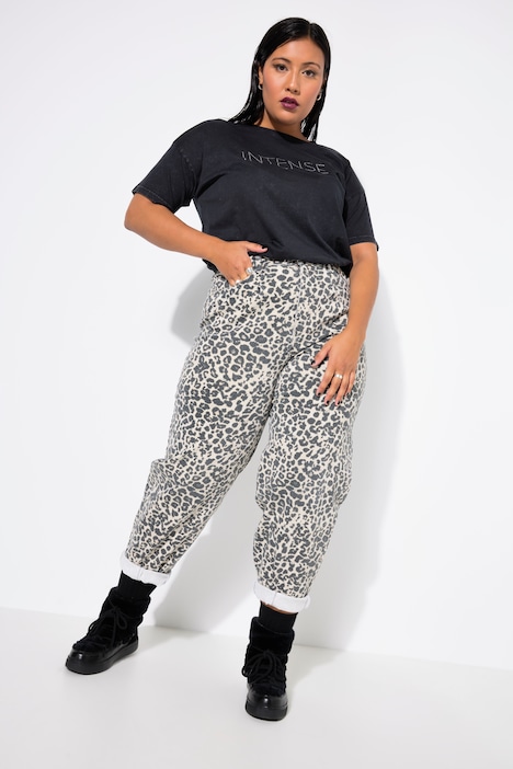 Leopard Barrel High Waisted Stretch Jeans