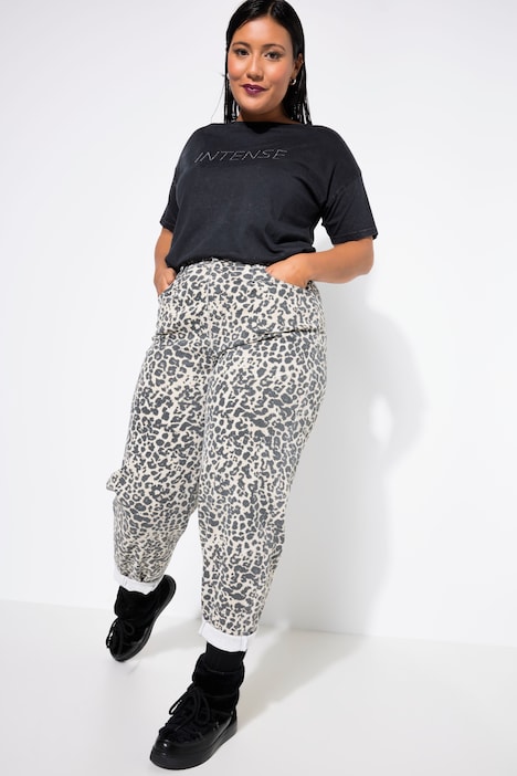 Leopard Barrel High Waisted Stretch Jeans