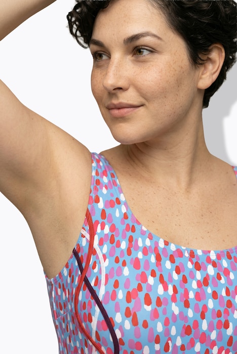 Badeanzug, Tupfen, Paspeln, ohne Softcups, Rundhals