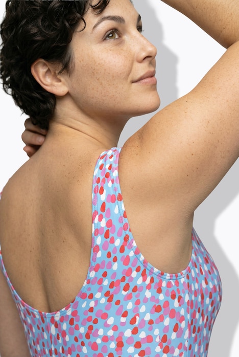 Badeanzug, Tupfen, Paspeln, ohne Softcups, Rundhals