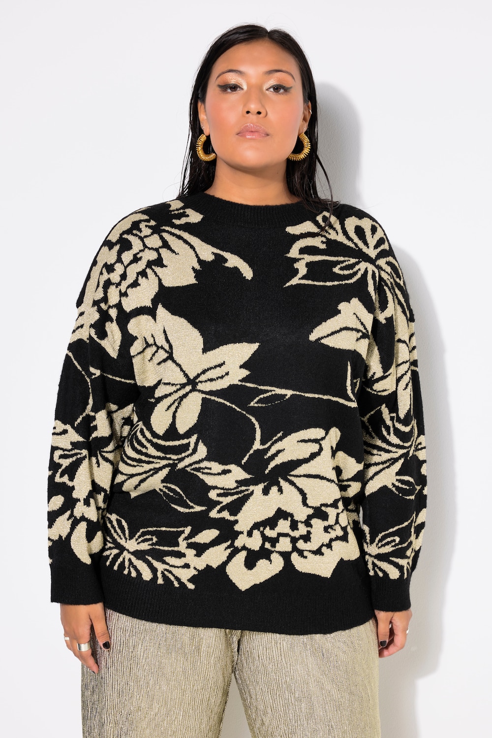 Pullover, oversized, Flower-Glitzermuster