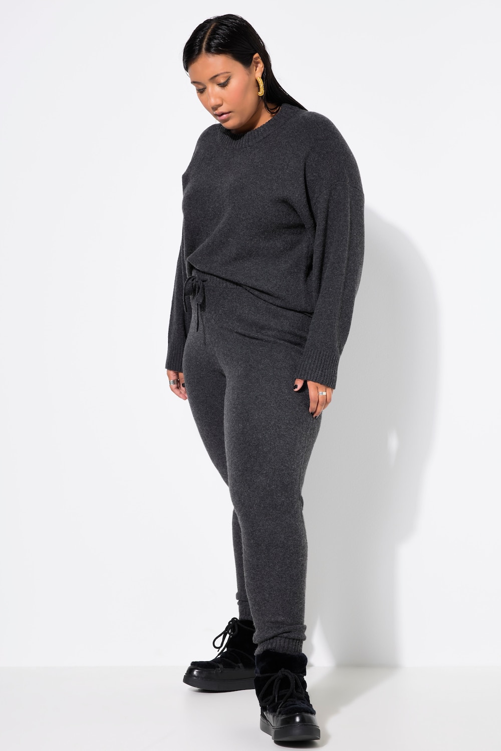 Große Größen Strickhose, Damen, schwarz, Größe: 46/48, Polyester/Wolle, Studio Untold