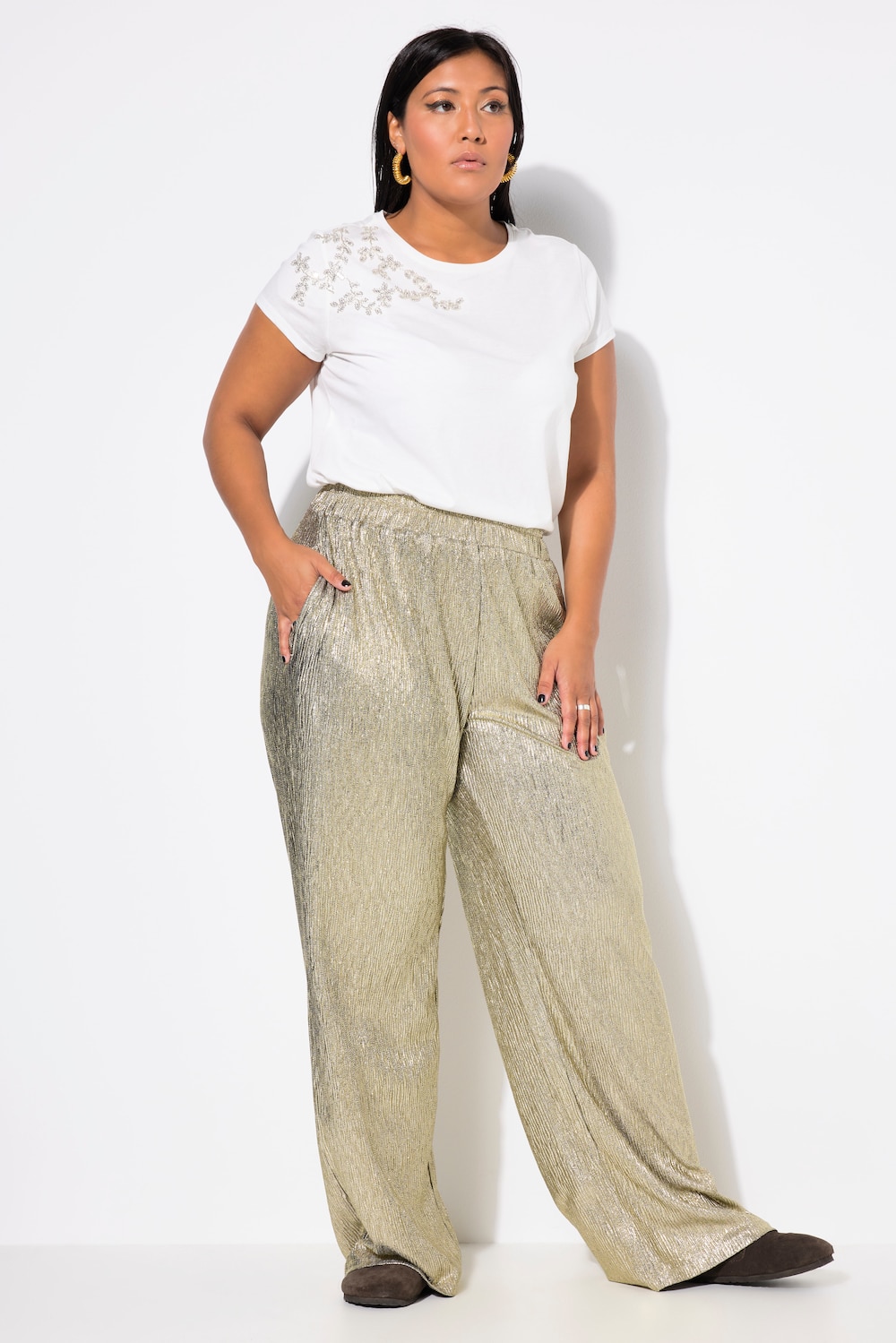 Große Größen Glitzerhose, Damen, gelb, Größe: 58, Polyester, Studio Untold