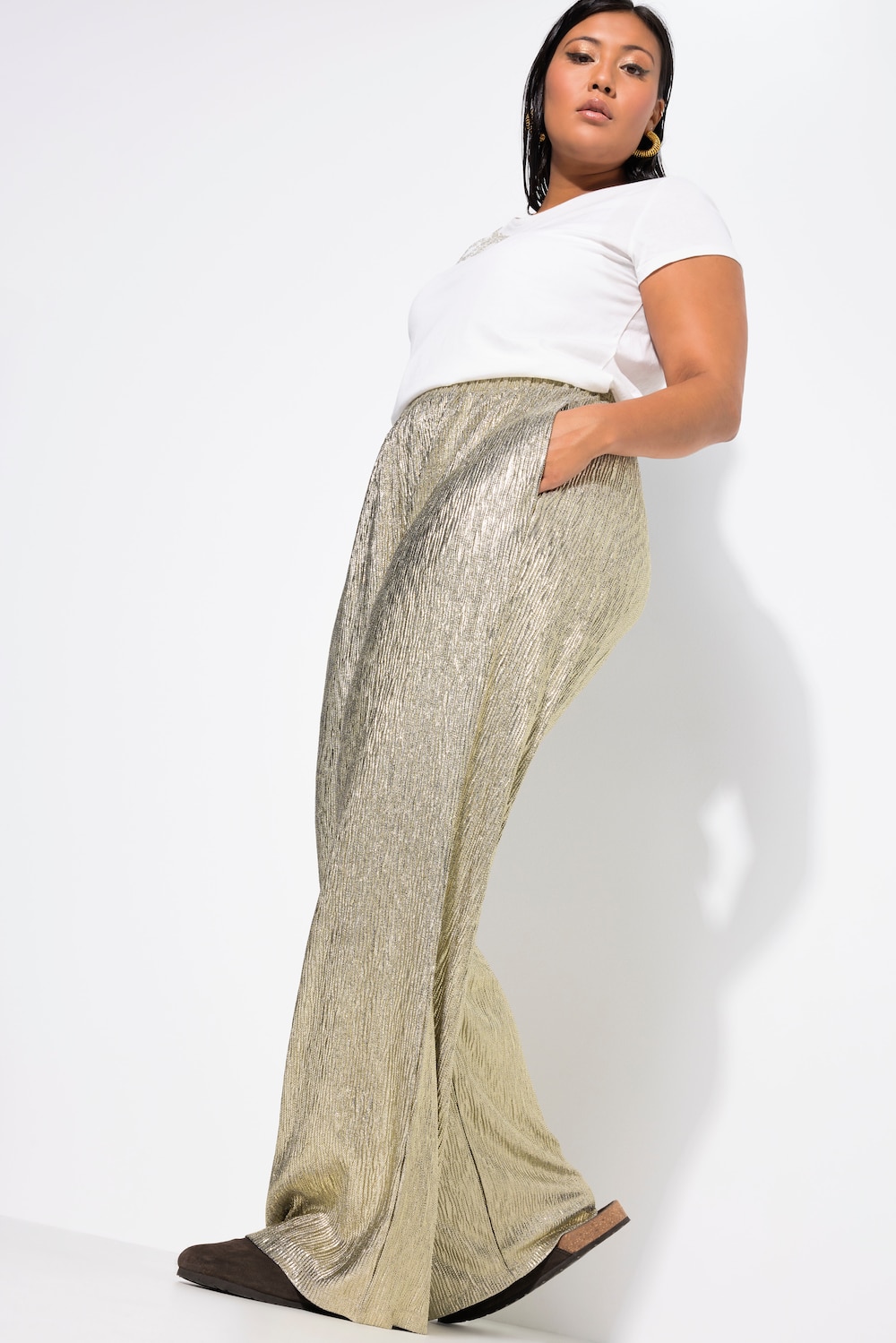 Große Größen Glitzerhose, Damen, gelb, Größe: 52, Polyester, Studio Untold