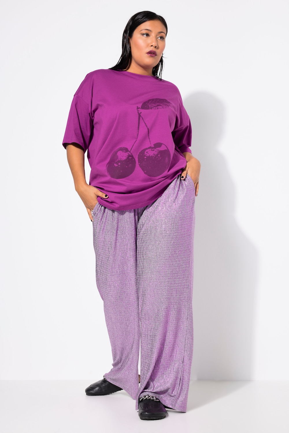 Große Größen Glitzerhose, Damen, lila, Größe: 44, Polyester, Studio Untold