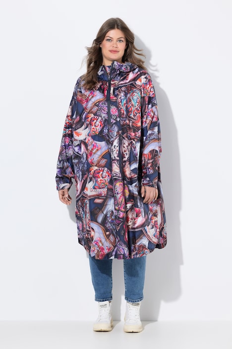 Functionele regencape, unisex, print, capuchon