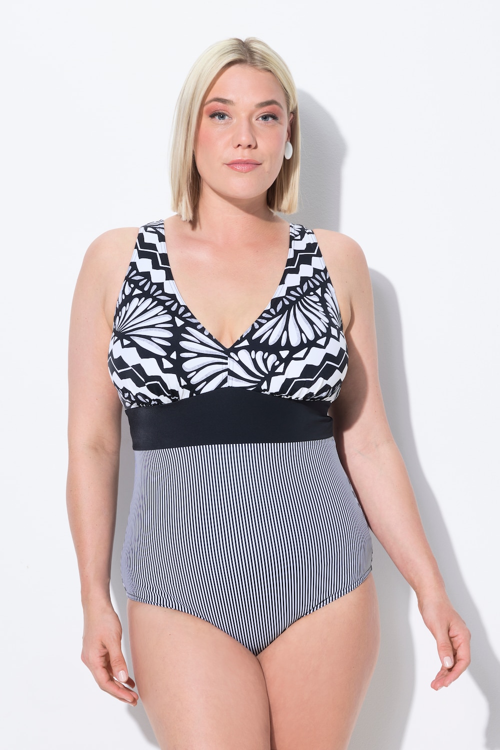 Große Größen Badeanzug, Damen, schwarz, Größe: 56, Polyester/Elasthan, Ulla Popken