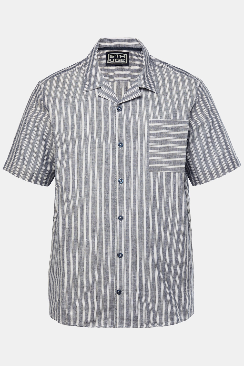 Streifenhemd, Halbarm, Leinenmix, Kuba-Kragen, kastiger Fit, bis 8 XL