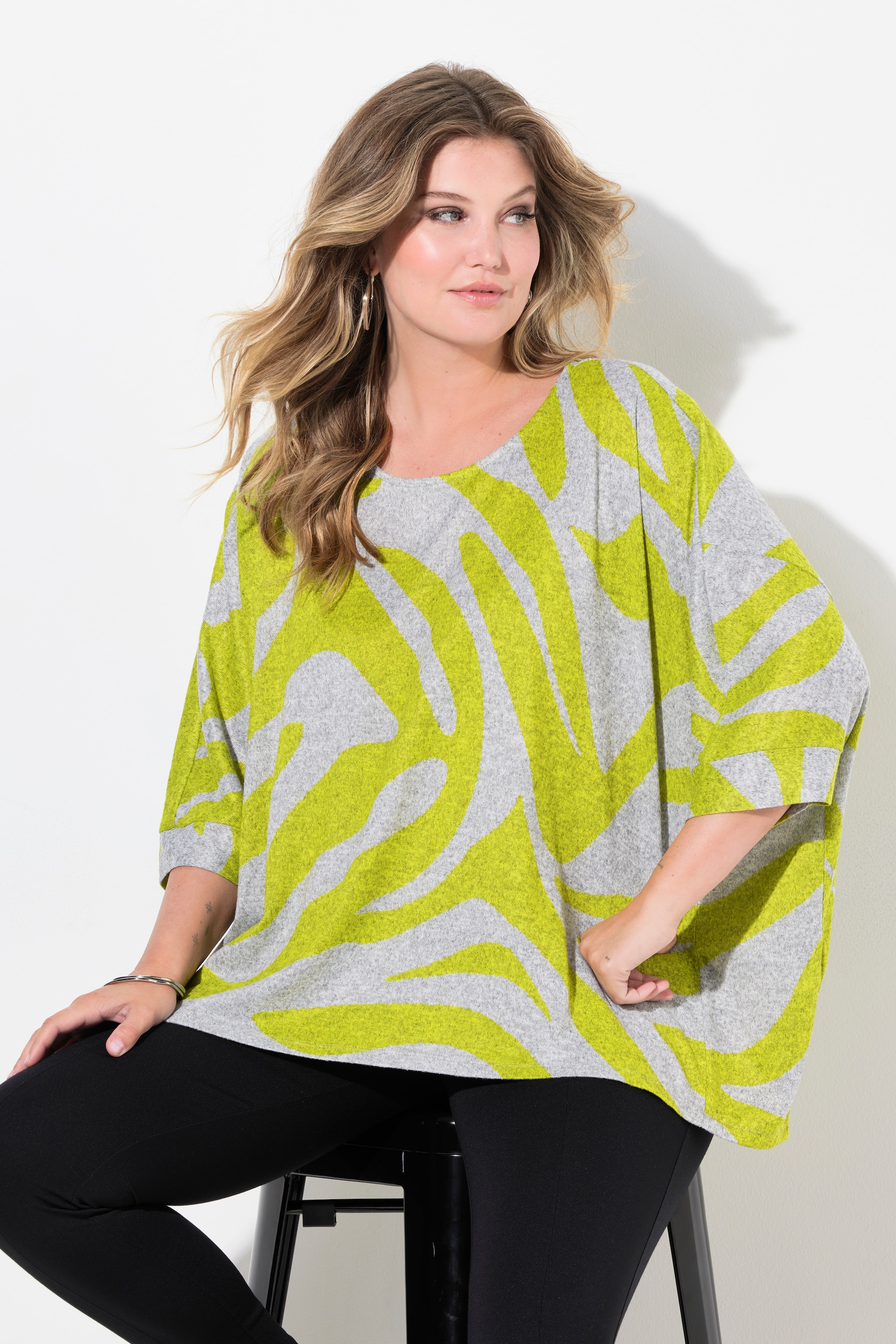 MIAMODA Damen große Größen Pullover oversized Zebramuster 3 4 Ärmel 836919
