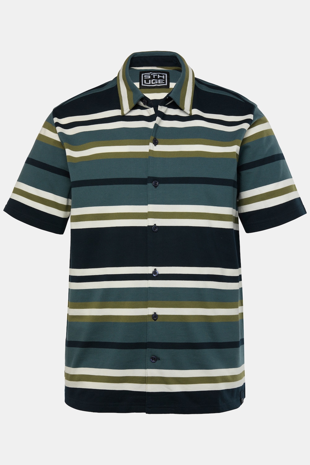 STHUGE Piqué-Streifenhemd, Halbarm, kastiger Fit, bis 8 XL