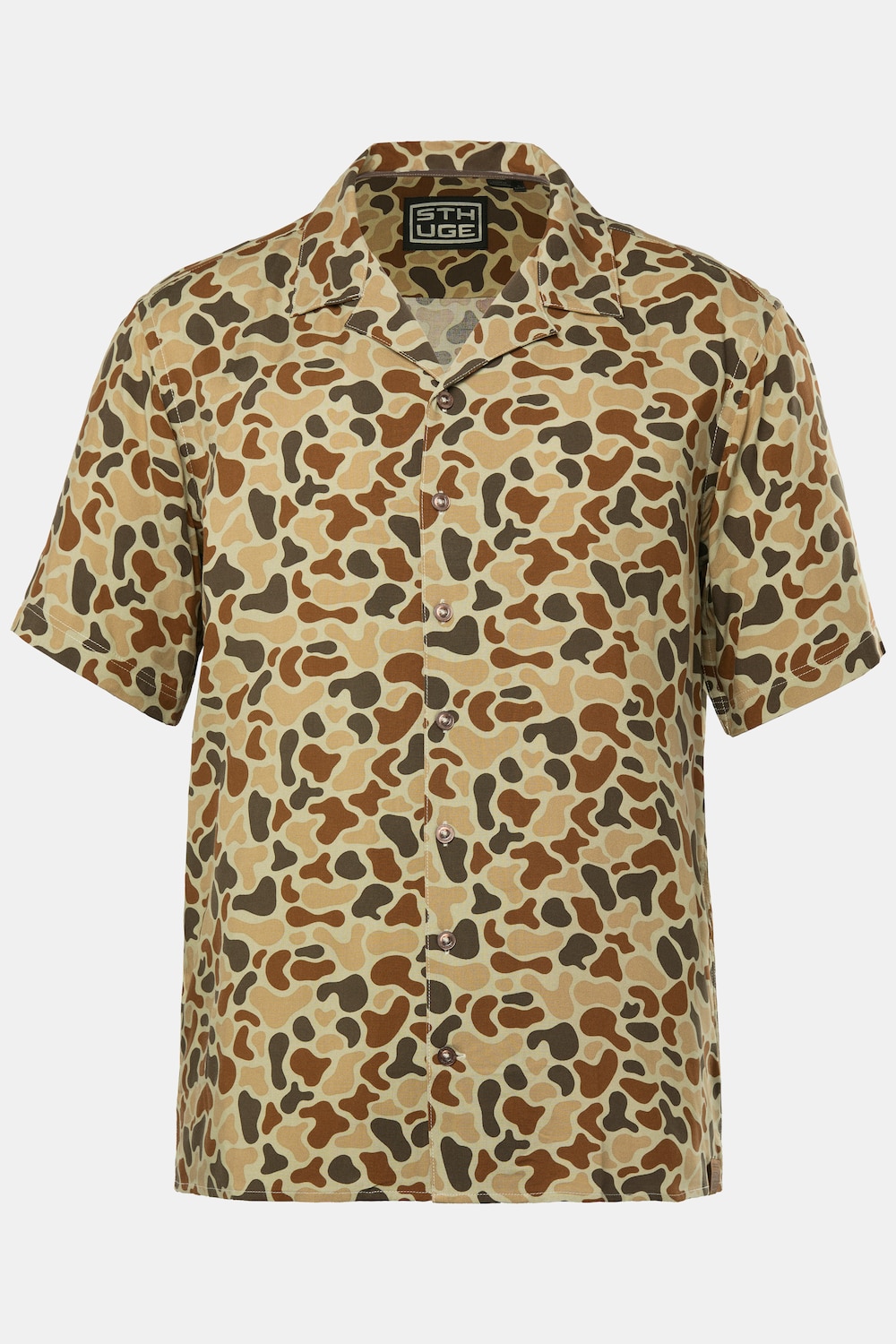 STHUGE Hemd, Halbarm, Kuba-Kragen, Leo-Camouflage, kastiger Fit, bis 8 XL