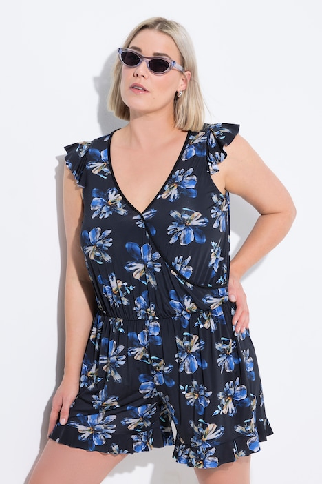 Robe de bain avec short, motif à fleurs, bonnets souples et matières recyclées