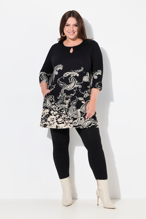 Paisley Placement Print 3/4 Sleeve Knit Tunic