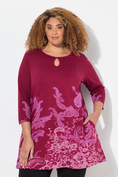 Paisley Placement Print 3/4 Sleeve Knit Tunic