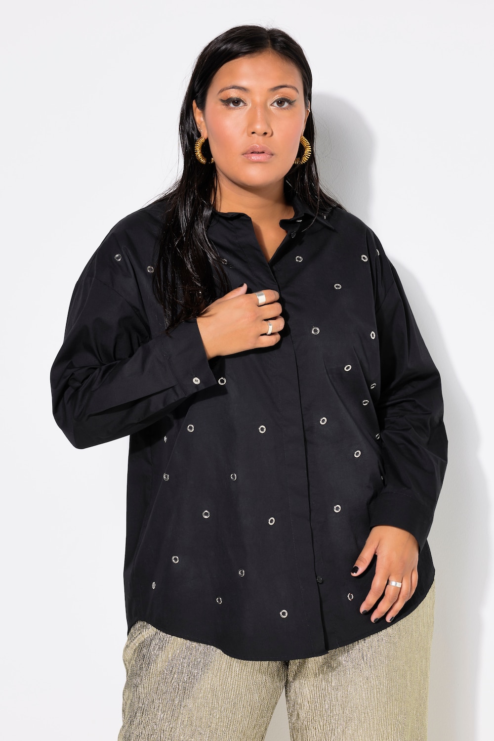 Große Größen Hemdbluse, Damen, schwarz, Größe: 54/56, Baumwolle, Studio Untold