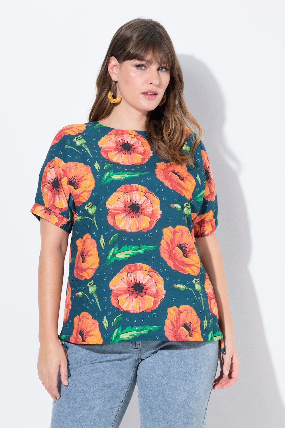 Große Größen Blusentop, Damen, türkis, Größe: 42/44, Baumwolle, Ulla Popken