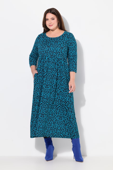 Damask Print 3/4 Sleeve Jersey Dress