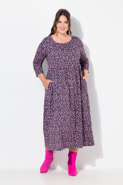 Damask Print 3/4 Sleeve Jersey Dress