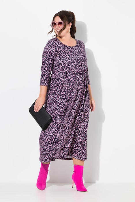 Damask Print 3/4 Sleeve Jersey Dress