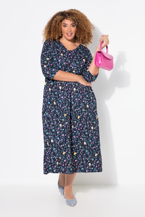 Tiny Floral  Empire Knit A-line Pocket Dress