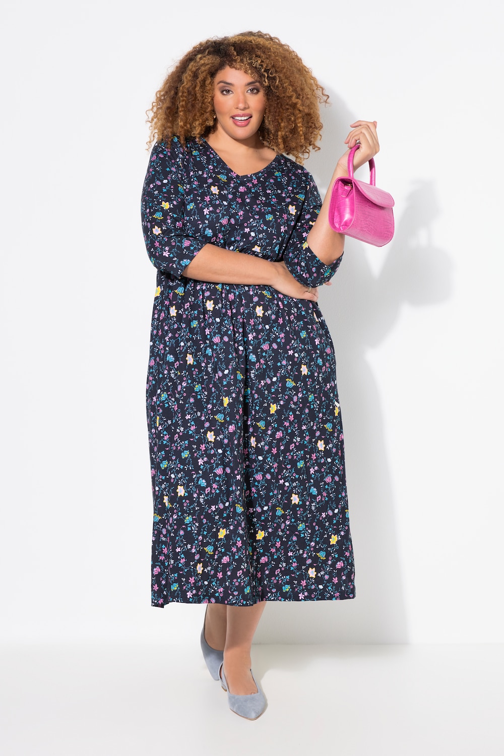 Jerseykleid, Paisleymuster, A-Linie, V-Ausschnitt, 3/4-Arm